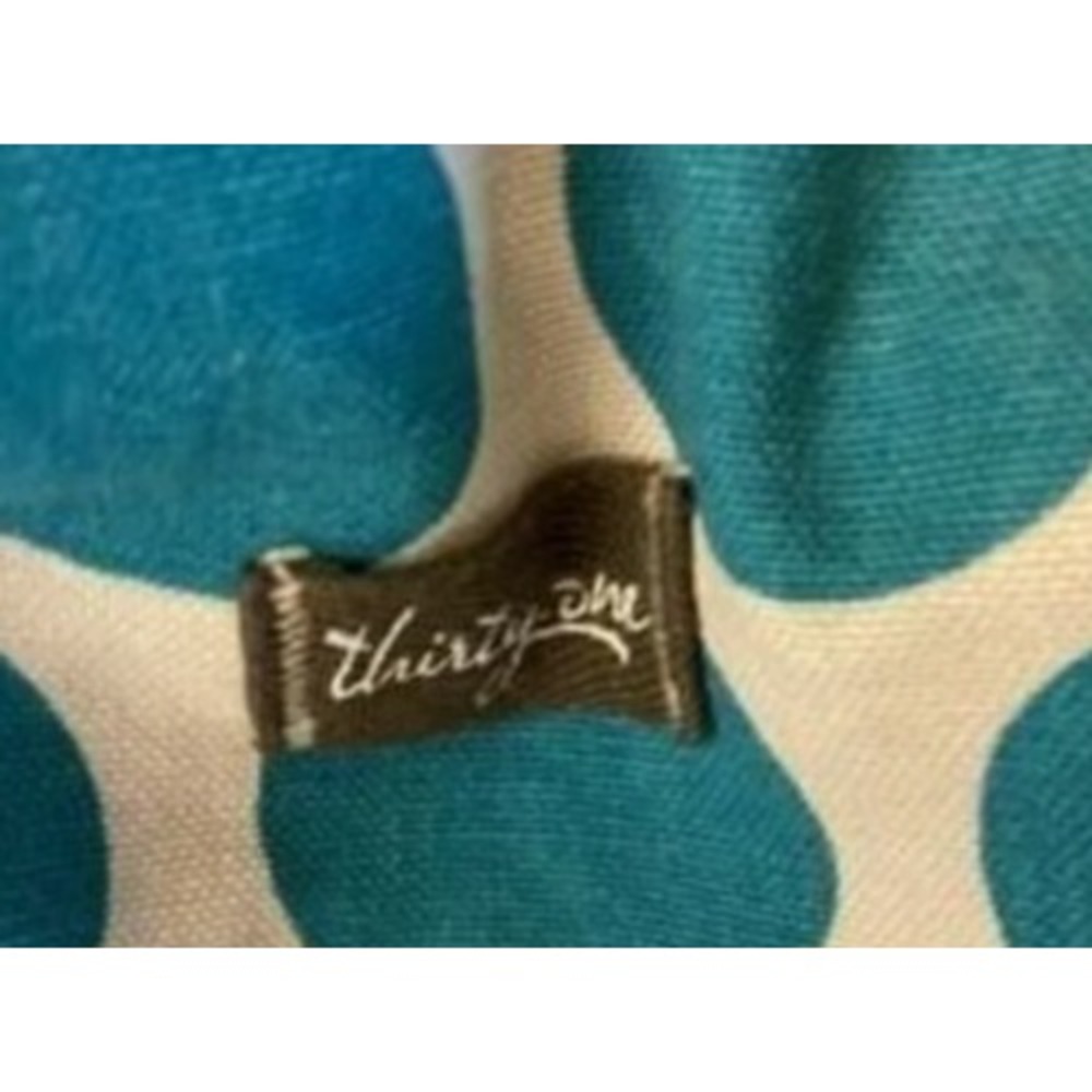 Thirty-One Canvas Tote Bag Womens Large Teal Polka Dot Brown Trim Zip Top - Picture 3 of 10